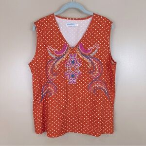 Mislook Orange Multicolor Embroidered Sleeveless Top Blouse XXL Colorful
